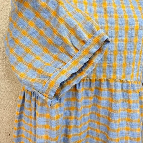 👗 Nobody's Child Womens Fearne Cotton Rachel Blue Orange Plaid Midi Dress Sz. 4 - Picture 7 of 14